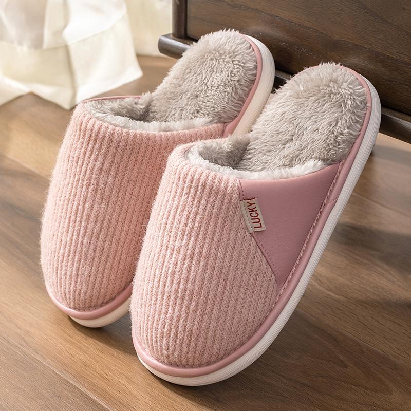 Cotton slippers for men in winter, indoor home warmth, household use with added velvet and fur slippers for winter