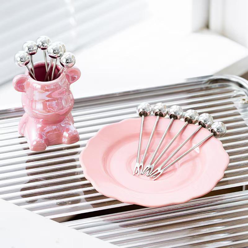 Stylish Ceramic Storage Jar with High-Quality Stainless Steel Fruit Fork Set