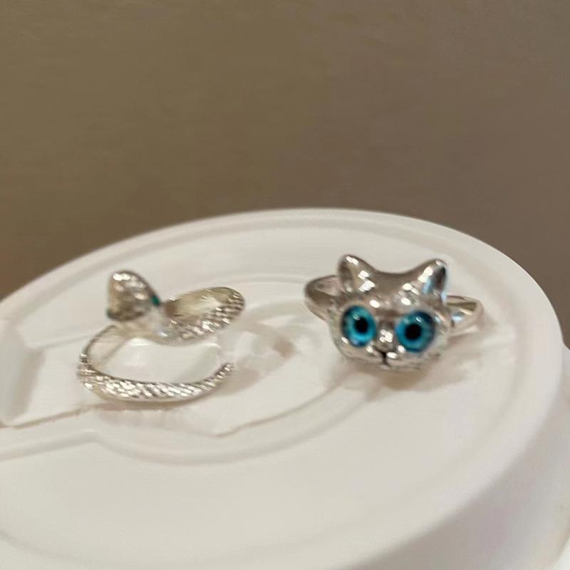 Cute Cat Ring For Women Design Adjustable Open Silver Color Snake Rings Gothic Trendy Finger Rings Jewelry Gifts