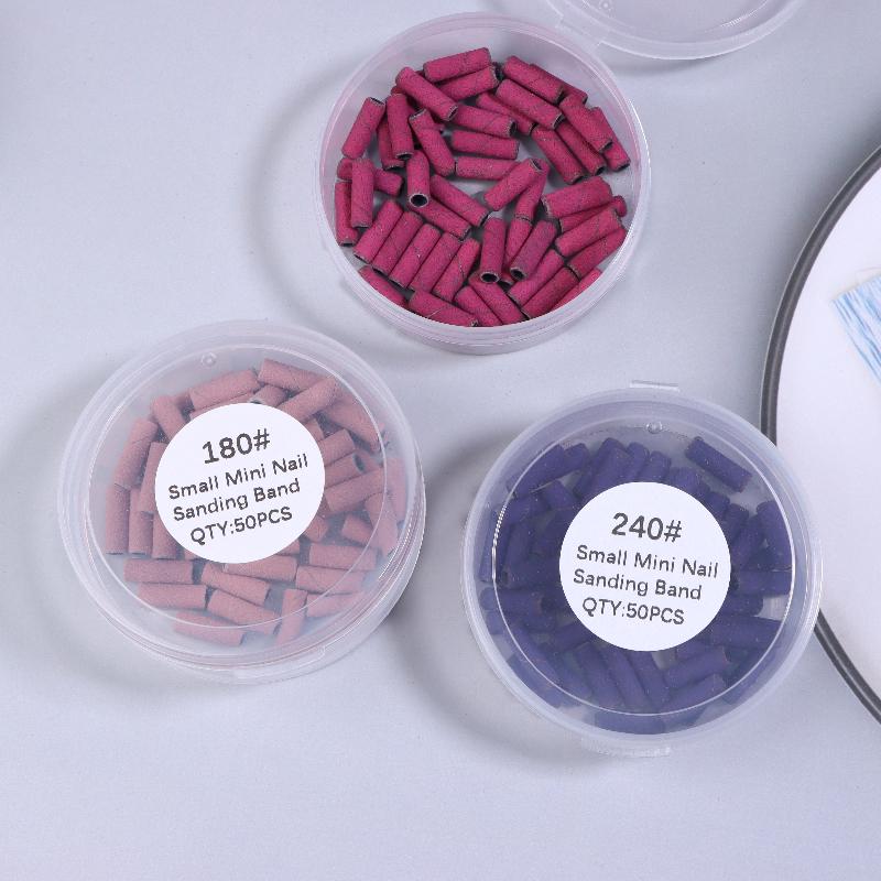 50 Pcs 3.1Mm Mini Nail Sanding Bands Uv Gel Acrylic Polish Remover Nail Tool Set 120/150/180/240 Grit