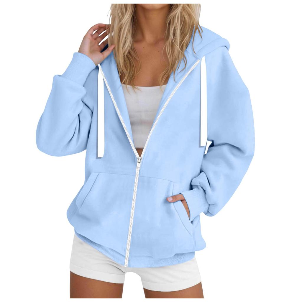 Womens Zip Up Hoodies Casual Long Sleeve Hoodie Jacket Oversized Lightweight Pullover Sweatshirts Tops With Pocket