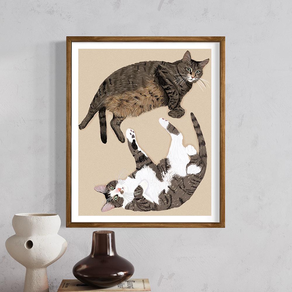 Valentinstag Geschenk Liebhaber Katzen Wandkunst Bilder Poster Drucke für Wohnzimmer Katzenpaar Hochzeitstag Leinwandmalerei