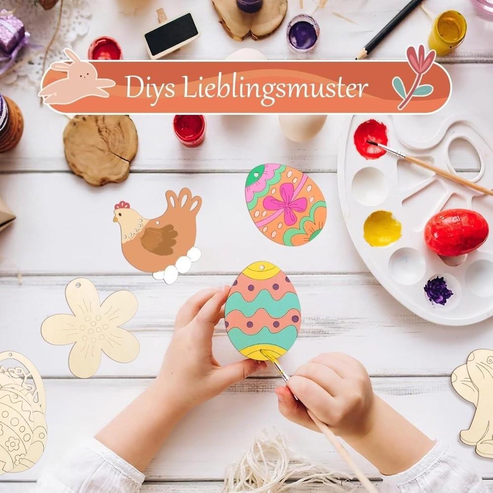 8 Pieces Unfinished Wooden Easter Egg Graffiti Blank Easter Painted Crafts  Home Decor