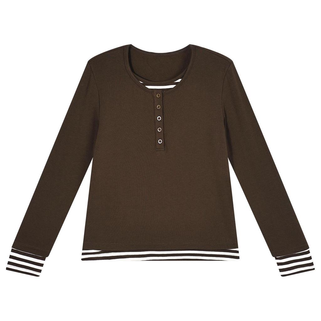 Women's Plus Velvet Long-Sleeve T-Shirt with Inner Layer - Stylish Two-Piece Design for Autumn/Winter 2025