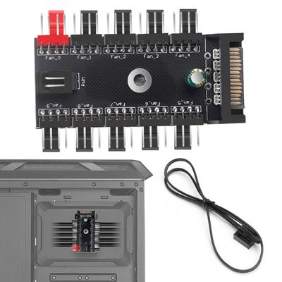 Chassis Fan Hub 1 To 10 Way Splitter Hub SATA Powered 4 Pin PWM Fan Hub Cooler Cooling Adapter for 3Pin & 4Pin PWM Cooling Fan