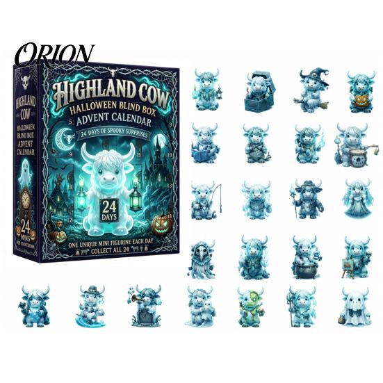 Christmas Home Decor Holiday Advent Calendar, 24 Days Countdown Calendar with Pcs Mini Acrylic Highland Cow/Cat/Green Elf Figures, Collectible