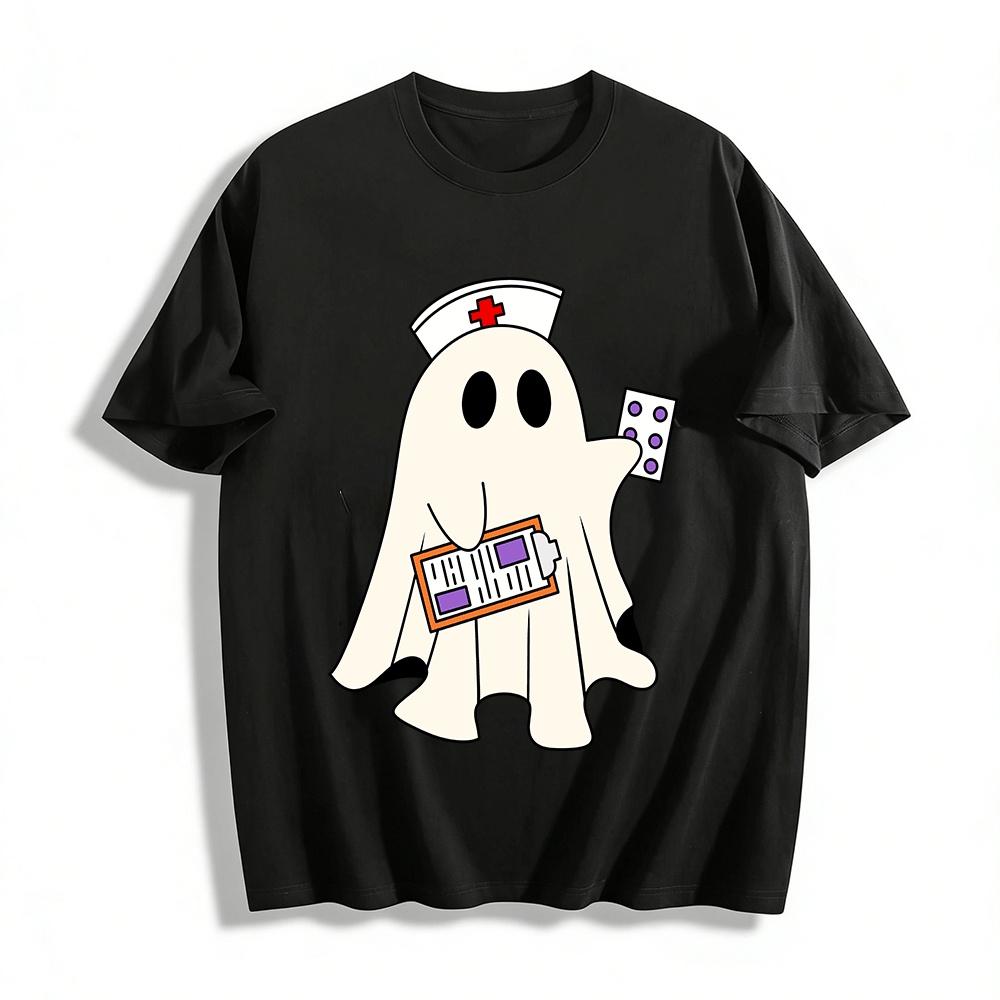 Halloween Ghost Nurse Print Casual Top Pure cotton T-shirt XXS