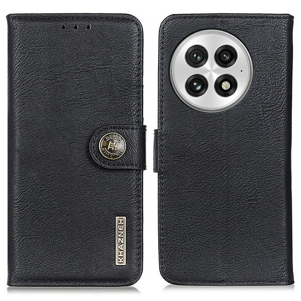 

KHAZNEH For OnePlus 13 Wallet Case Cowhide Texture Leather Flip Phone Cover Black