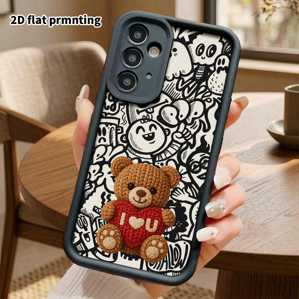 Phone Case: 2D Flat Samsung Galaxy A34 A35 M05 M06 S20 S22 S21 FE Plus 5G Protective Case, Knit Teddy Bear, Christmas and Halloween Gift