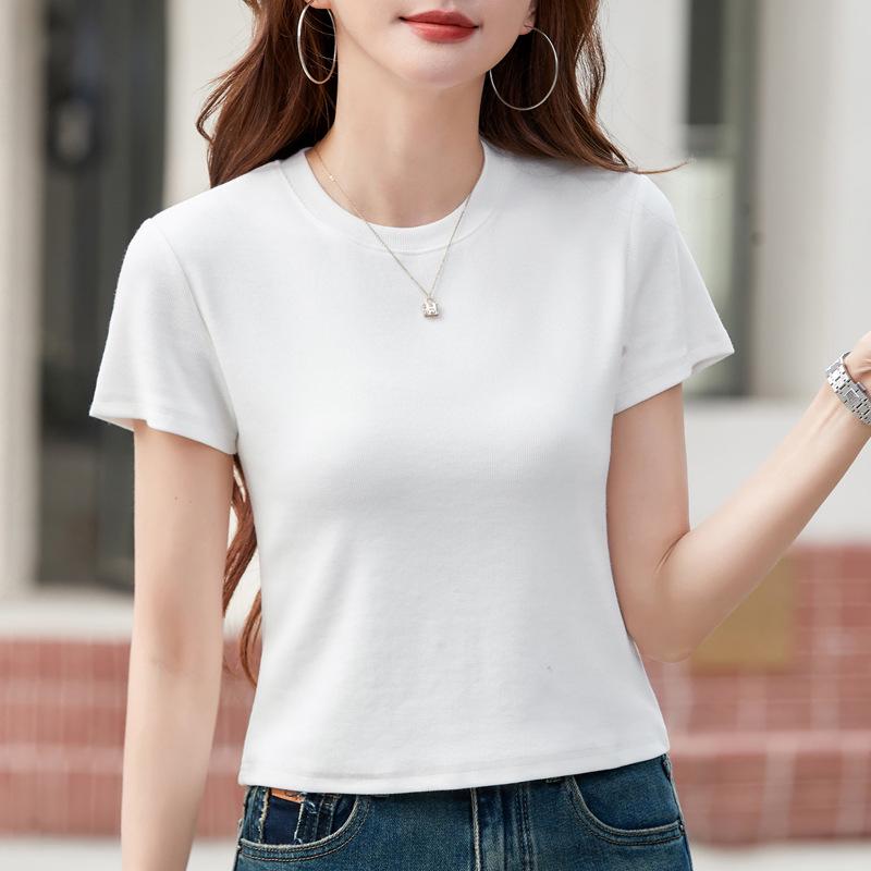 Women's Wine Red Round Neck Short-Sleeve T-shirt - Slim Fit, Chic & Trendy Style