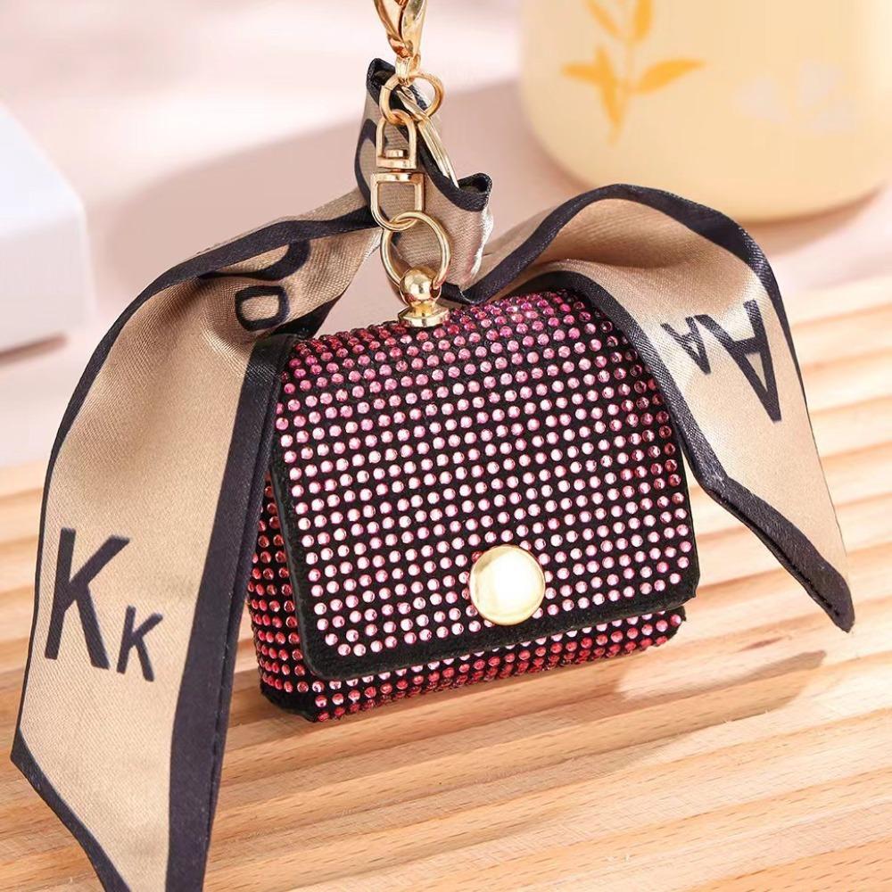 Shiny Diamond Mini Coin Purse Key Chain Lipstick Bag with Flap Storage Bag Portable Travel Makeup Bag Earphone Bag Mom Gift