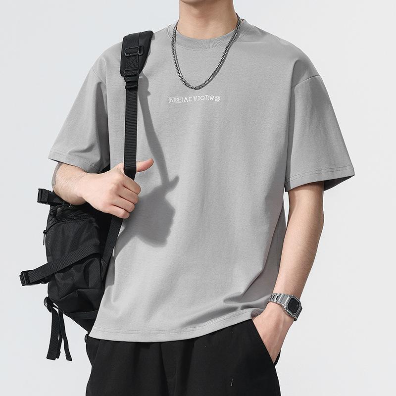

New Summer Men s Round Neck Short T-shirt Short Sleeve Thin Casual Youth Half-sleeved Shirt 3XL серый