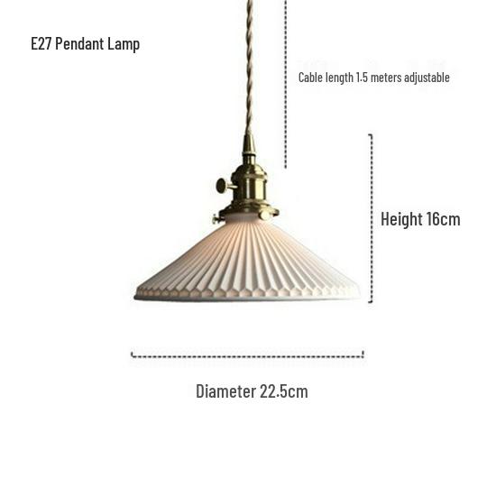 Nordic Inspired Japanese Brass & Pleated Ceramic Pendant Lamp for Restaurant, Bedroom or Dining Table