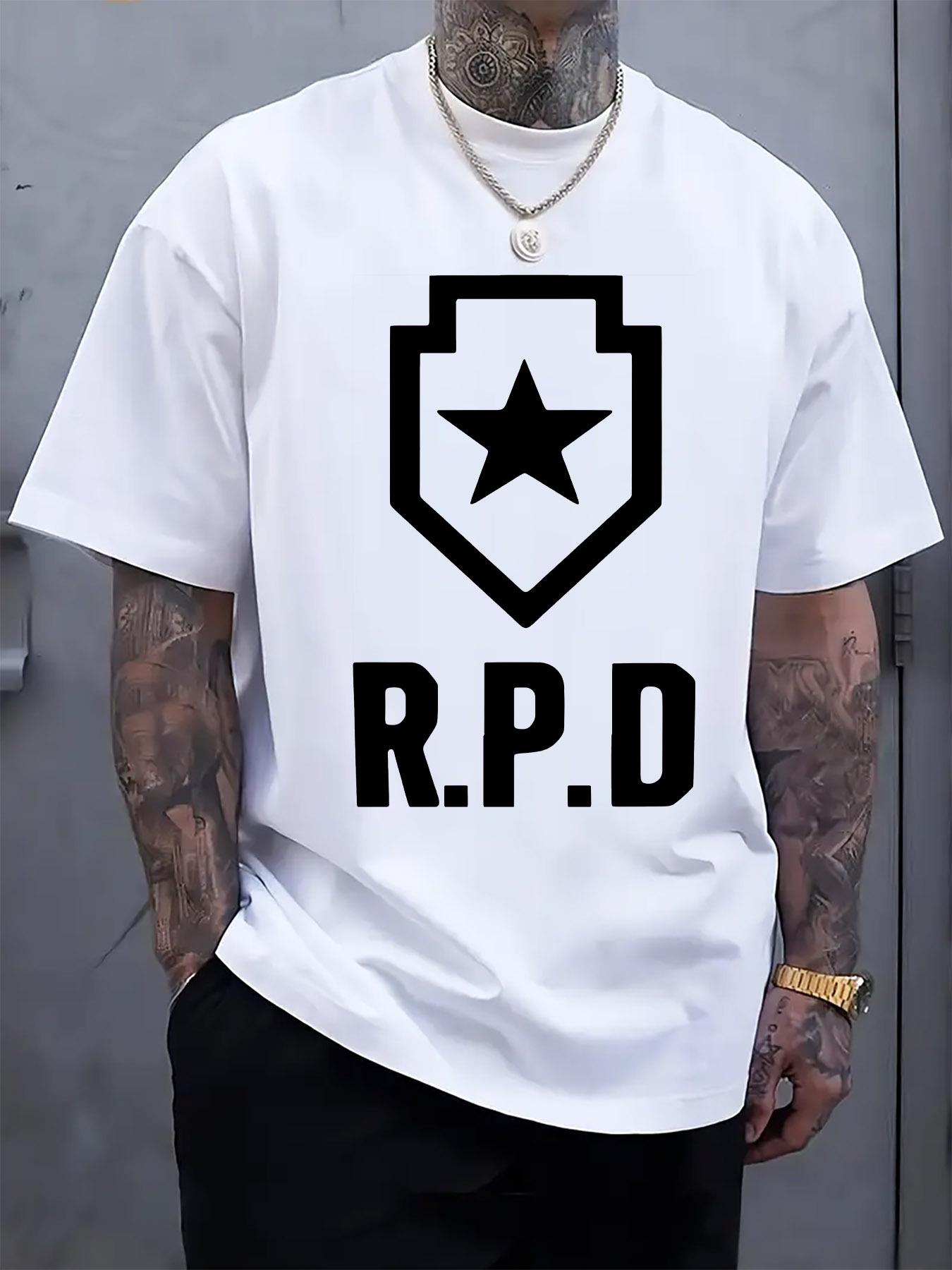 Black Casual Crew Neck T-shirt with Shield Star Logo Print - Short Sleeve M