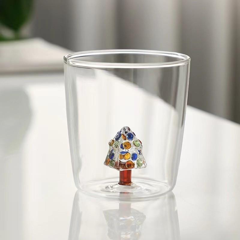 Creative Glass Christmas Cup 3D Christmas Tree Inside Mug Wine Glass for Daily Party Drinking Glasses Coffee Milk Mug Lover Gift