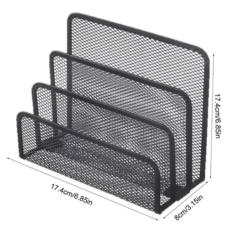 Papers Trays Notebook Stand Rack Desk 3-Layer Black Metal Iron Mesh Holder Magazine Document File Book Rack Organizer Office