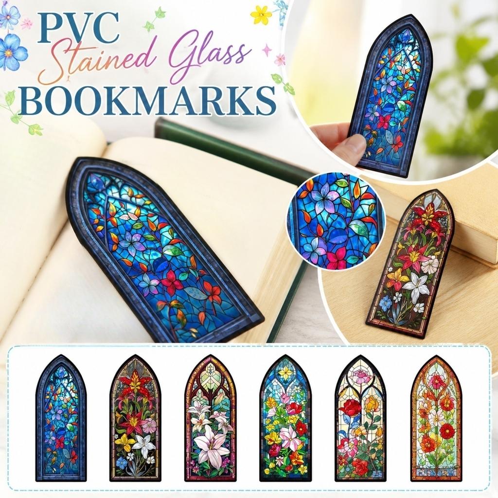 PVC Translucent Bookmark Stained Glass Style Floral Pattern Durable Flexible Material Size 15x6cm Suitable for Books Magazines and Journals