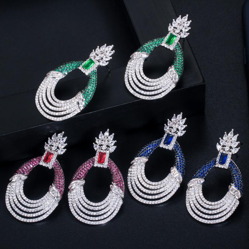 925 Silver Needle Earrings for Women Elegant Big Earrings Sparkling AAA Zircon Stone Female Wedding Banquet Bridal Trend Jewelry