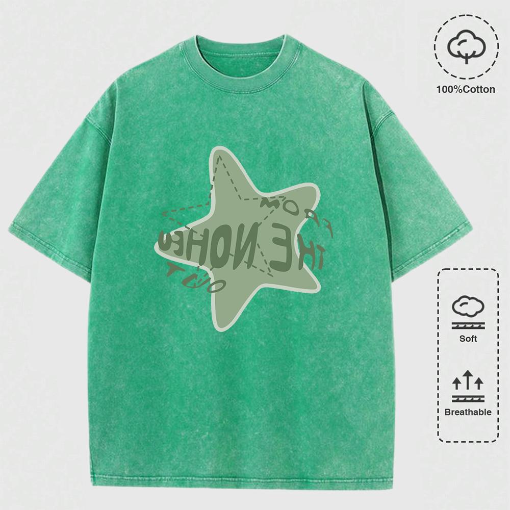 Graffiti Pentagram Print Washed T Shirt Mans O-Neck Casual Fashions Top Cotton Loose Clothes Men T-Shirts