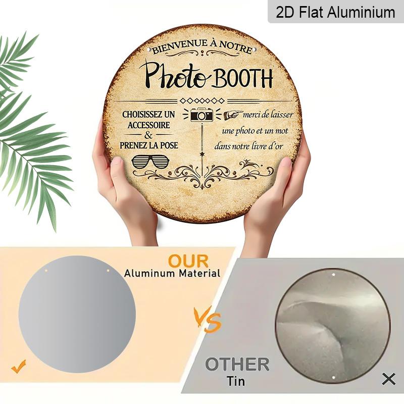 2D Flat, 1pc Suitable for Wedding & Birthday Party Photo Booth Sign - Vintage French/English Retro Aluminum Wall Decor, Round Photo Booth Label for