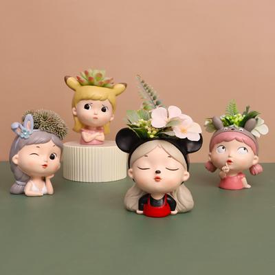 Pot de Fleurs Fille Mignonne Pot à Succulentes Jardinière en Résine Décoration d'Intérieur Ornements de Bureau Fournitures de Jardin Pot pour Plante Bonsaï