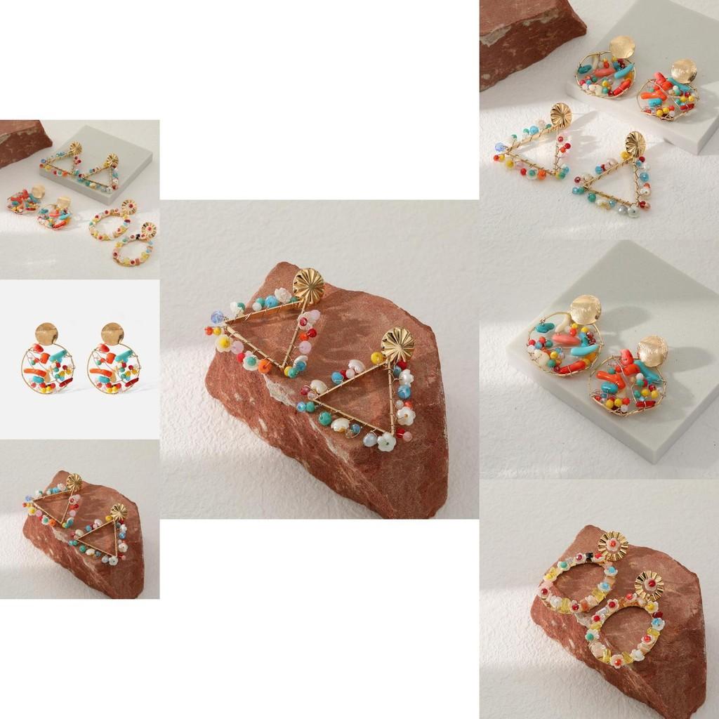 Trendy Alloy Dangle Earrings For Women Fashionable Geometric Shapes Triangle Oval