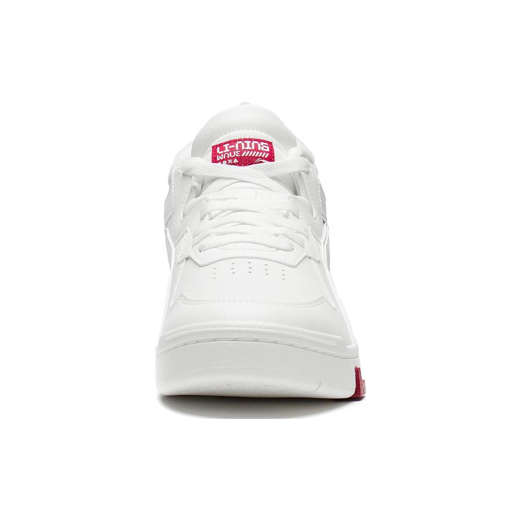 Li Ning Textile, Synthetic Leather Fashion Trend Abrasion Resistant Breathable Mid top Skateboard Shoes Men's White Red AGCS323-1