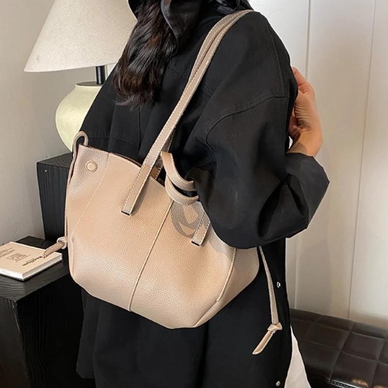 Tragbare PU-Reißverschluss-Einkaufstasche einfarbig neue große Kapazität modische Damen Premium einzelne Schulter Achselhöhlen