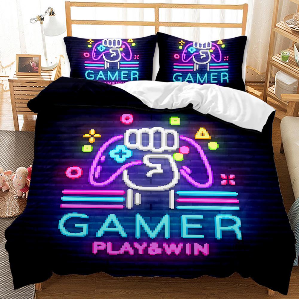 Retro Game Console Elements Digital Printing Three-Piece Set Design Sense Bed Sheet Quilt Cover