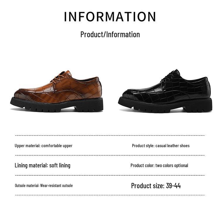 Men's Large Size Leather Lace-Up Casual Shoes - Fashionable British Loafers with Thick Soles, Size 45