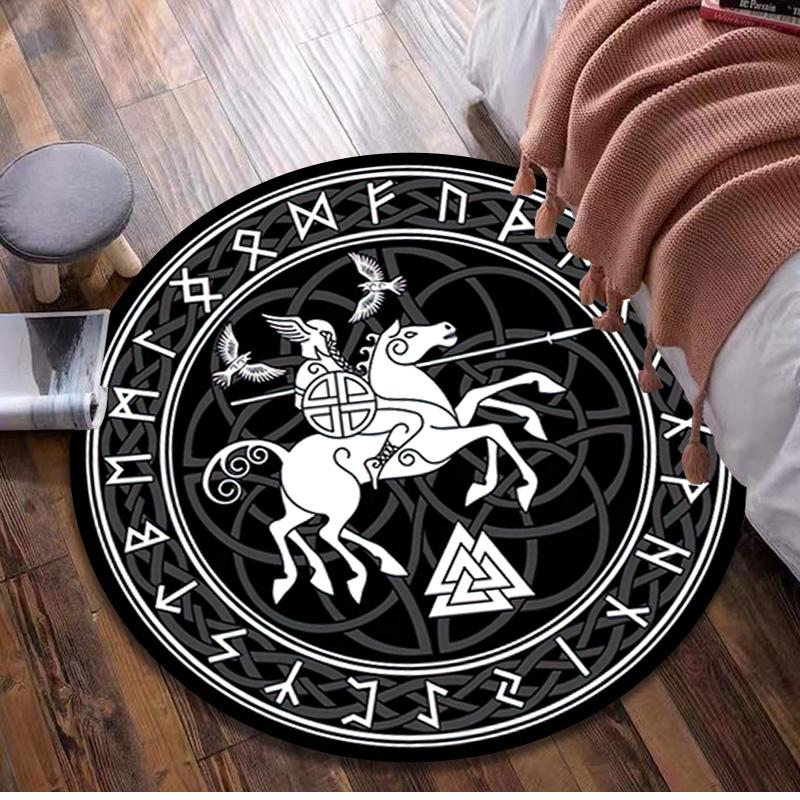 Vegvisir Viking Compass Circular Rug - Office Decorative Carpet For Living Room Bedroom Door Mat Floor Rug Computer Chair Area Rug