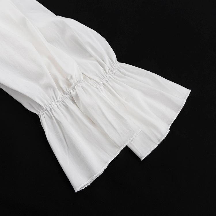 New Fashion V-neck Pleating Bell Sleeve Ruffles White Dress