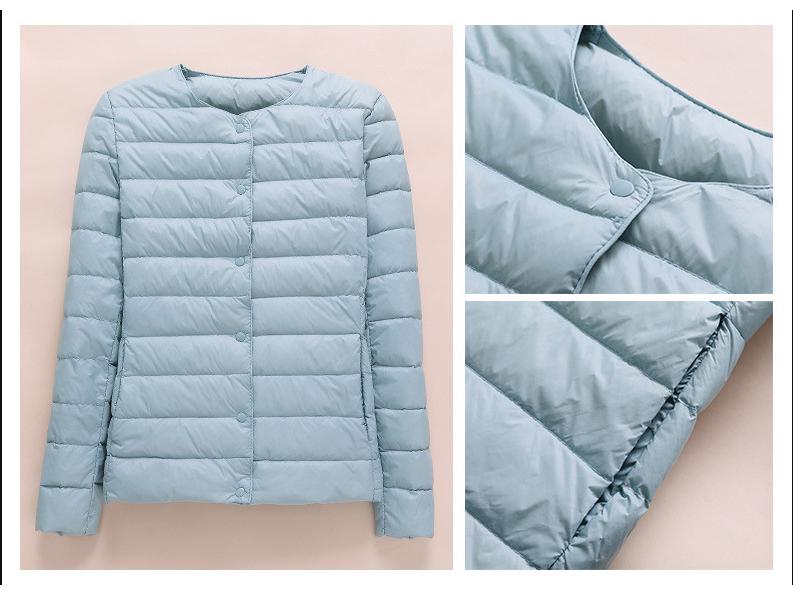 2022 Women's Slim-Fit Collarless Down Jacket - Lightweight Autumn/Winter Round Neck