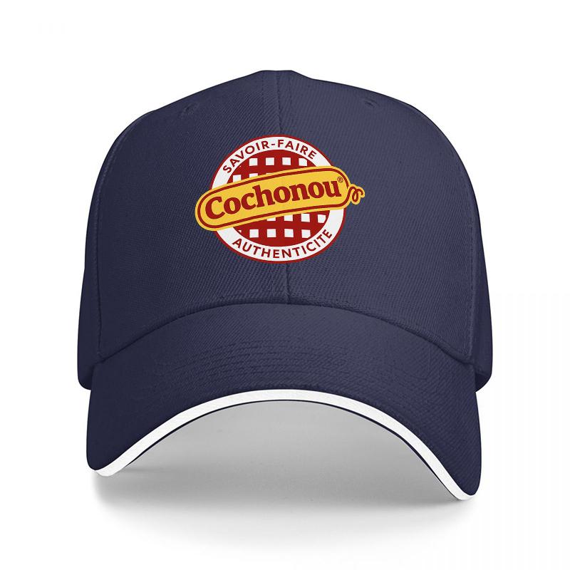 

Cochonou Authenticite Logo Baseball Cap Black with Red White Checkered Design Classic Fit Adjustable Hat for Adults Adjustable