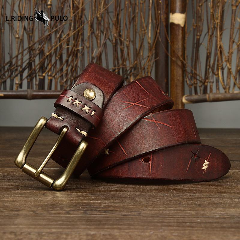 Retro Fashion Personality Style Top Layer Leather Belt Men's Genuine Leather Pin Buckle Jeans Belt