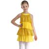 Gestuftes Rüschen-Mädchen-Tanzkleid Glänzende Pailletten Patchwork A-Linie Ärmellos Aufführungskostüm