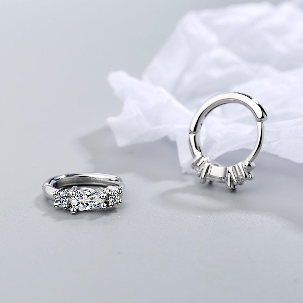 Sterling Silver  Temperament Blue Pine Zircon Diamond Round Ear Buckle Birthday Party Anniversary Gift