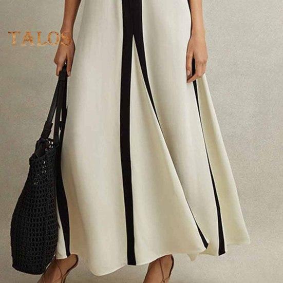Women Maxi Dress V-Neck Sleeveless Contrast Color Loose Fit Long Dress Double Sided Wear Holiday Travel Dress