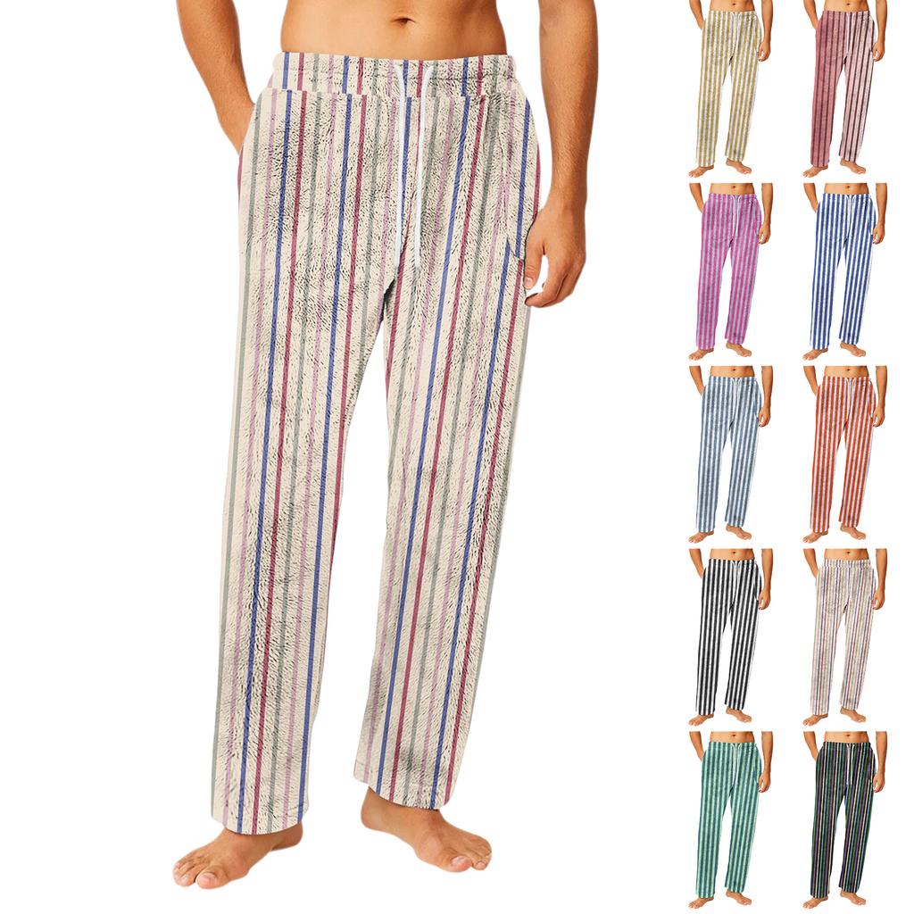 Pánské flanelové kalhoty s kapsami na stahovací šňůrku Domácí oblečení Spací kalhoty