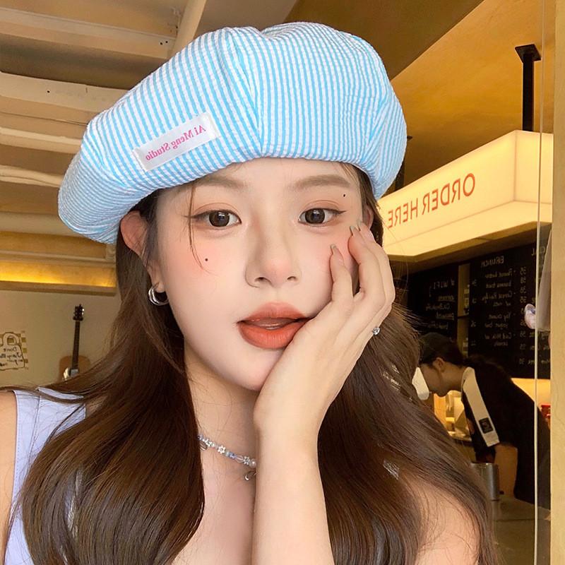 Summer Sweet Cute Checkered Beret Hat For Women Unisex Lightweight Breathable Style