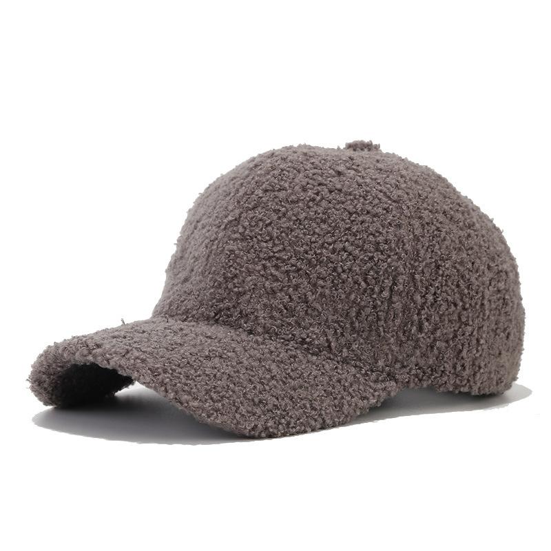 Autumn and Winter Solid Color Lamb Wool Baseball Cap Korean Style Simple Face Showing Small Warm Peaked Cap Outdoor Sports Sun Hat