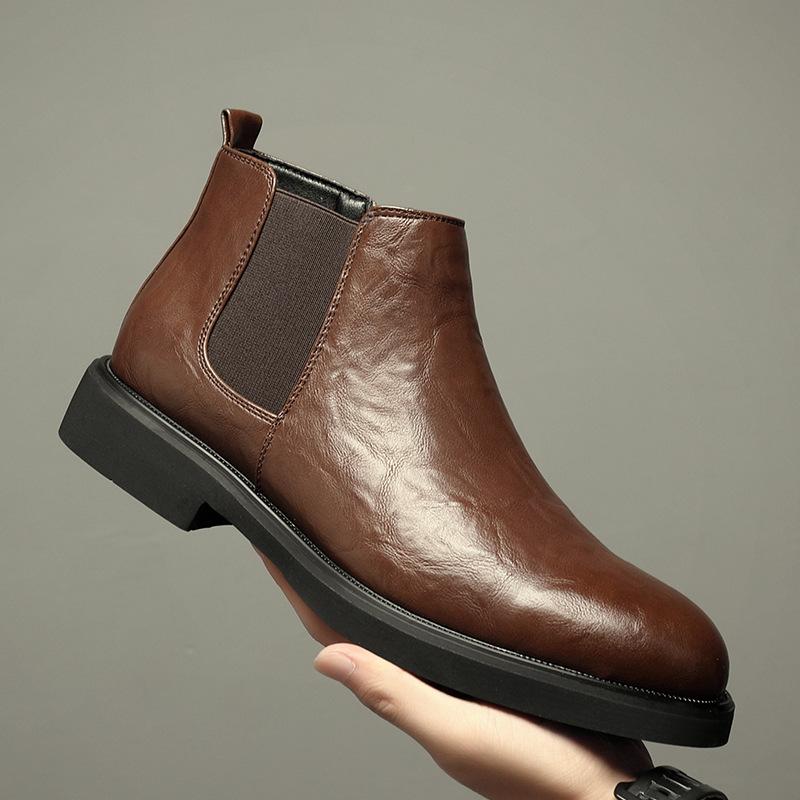

British Chelsea Boots Men s Leather Short Boots Martin Boots Soft Leather One Pedal Business High Top Leather Shoes High-end Tooling Boots 38