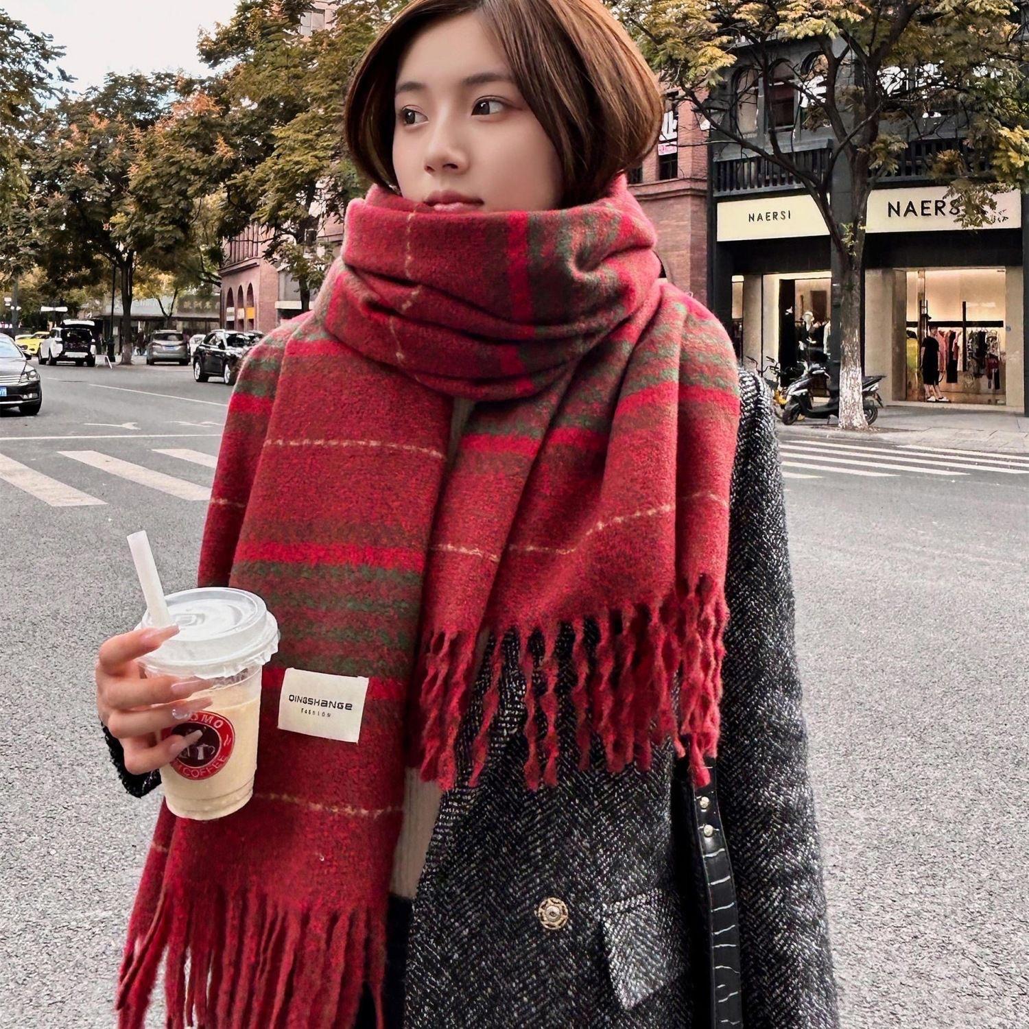 

Осенние и зимние шарфы с изысканной атмосферой, классические клетчатые в японском и корейском литературном стиле One Size