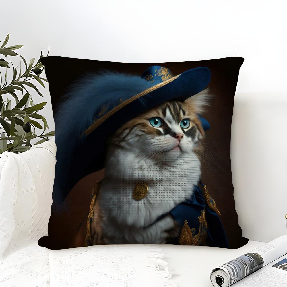 Renaissance Royal Cat Funny Pillow Case Cotton Linen Fabric Square Zipper Pillowcase Home Decorative Living Room