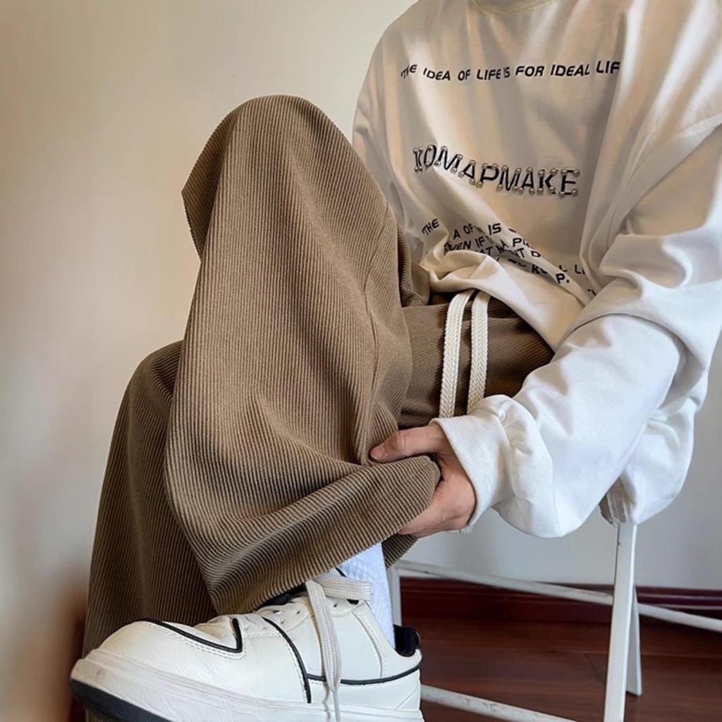 Men's Heavy American Corduroy Pants: Autumn/Winter Velvet-Lined, Trendy Loose Straight Wide-Leg Trousers