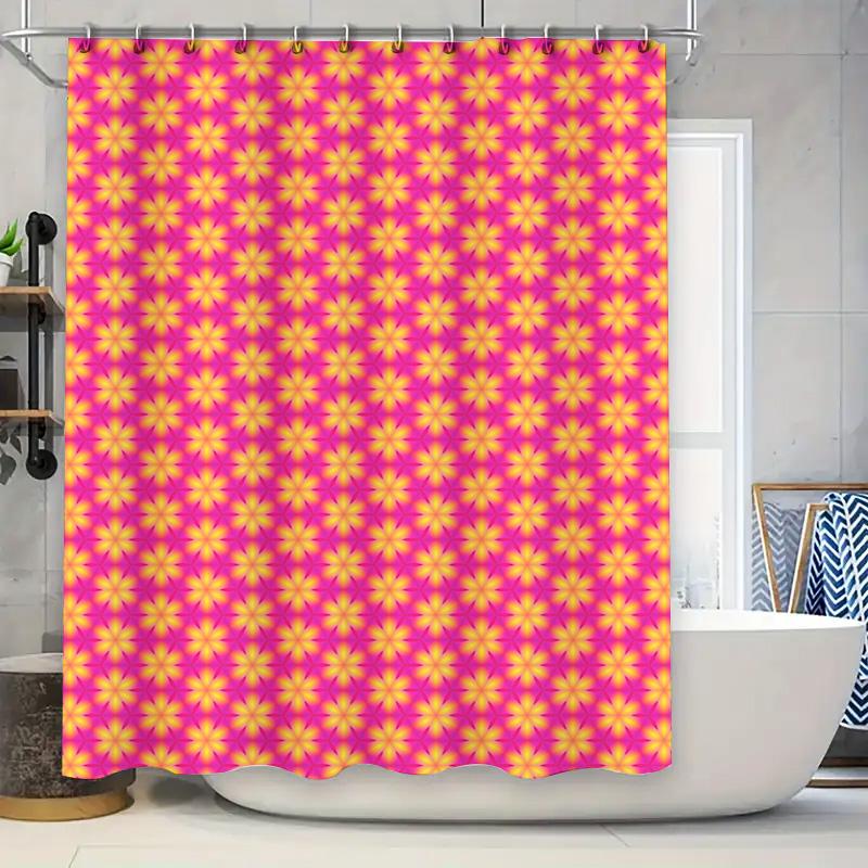 

Vibrant Floral Shower Curtain With Geometric Pattern Home Decor Bathroom Accessory For Your Space W60H190(CM)-1 Pcs