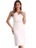 Allegra K Women's Office Pencil Dress, Sleeveless, Wrap V-Neck, Belted, White, Size L