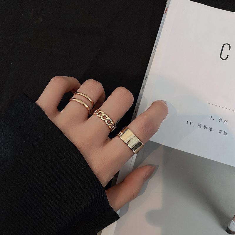 Minimalism Gold Color Round Geometric Finger Rings Set For Women  Classic Circle Open Ring Joint Ring Female Jewelry