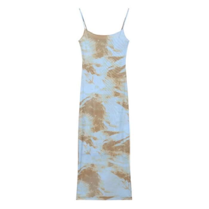 Tie-dye French suspender dress women's summer sweet hottie skirt sexy waist and thin buttocks fishtail dress