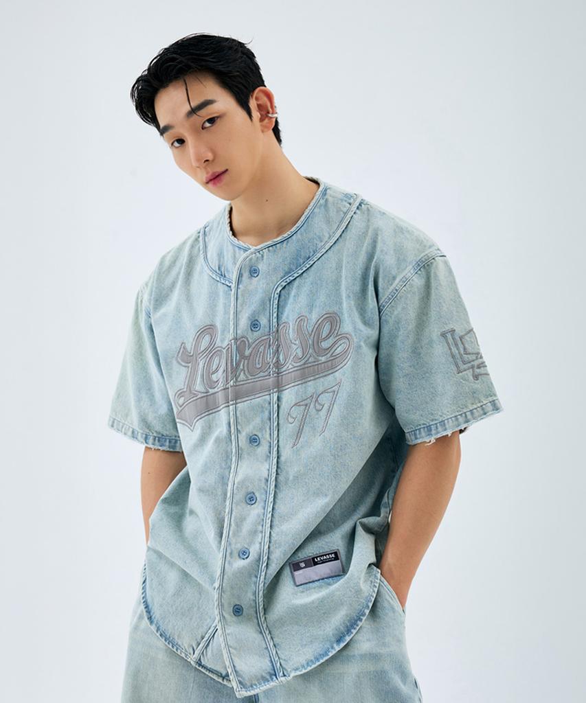 Levasse Washed Denim Baseball Over-Fit Jersey_Light Blue